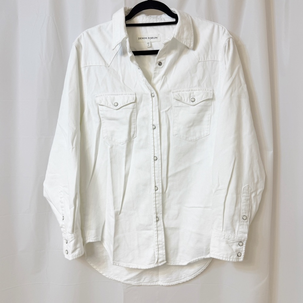 Denim Forum White Relaxed Fit Denim Jacket Shacket Medium